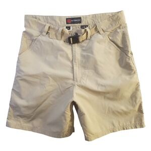 SCOTTeVEST Shorts Men's 34 Khaki TEC Belted Cargo Pockets Outdoors Nylon Stretch